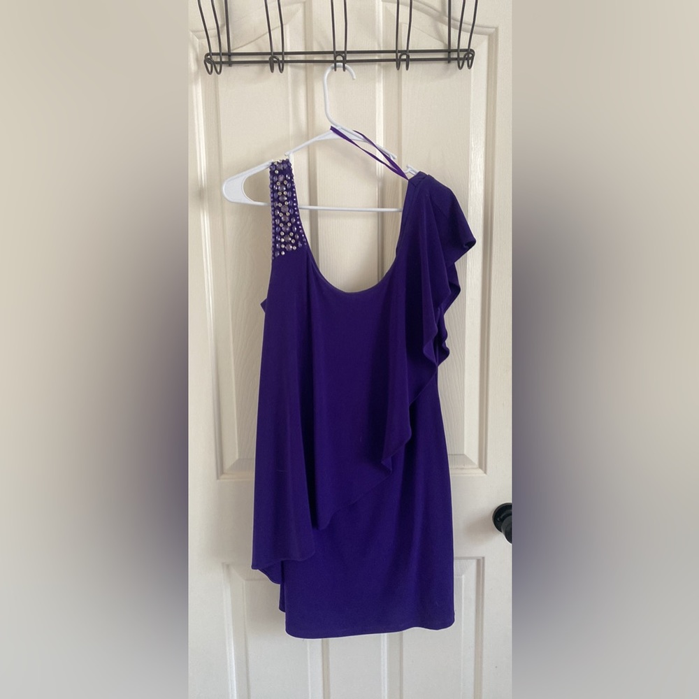 Purple off shoulder dress